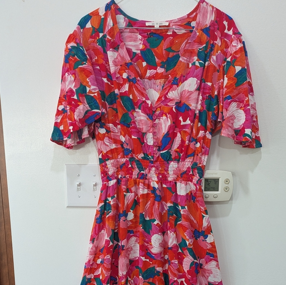 Abel The Label Anthropology Flutter Sleeve Floral Ruffle Dress Size M Preppy